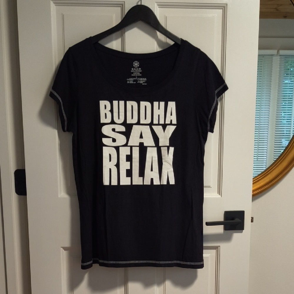 GAIAM Black Buddha Say Relax Organic Cotton T-Shirt, Size L